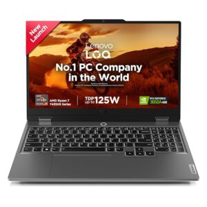Lenovo LOQ AMD Ryzen 7 7435HS | NVIDIA RTX 3050A 4GB (24GB RAM/512GB SSD/144Hz Refresh Rate/15.6" (39.6cm)/Windows 11/Office Home 2024/3 Mon. Game Pass/Grey/2.4Kg), 83JC00GDIN AI Gaming Laptop